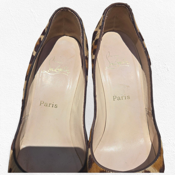 Christian Louboutin Leopard Pony Hair Very Prive Heels 39.5 US 9.5 Peep Toe Pump - Picture 12 of 16